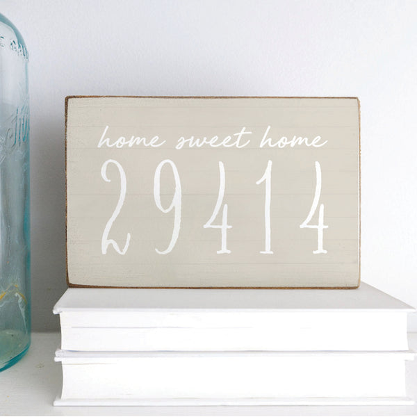 Home Sweet Home Taupe Personalized Zipcode Block Sign