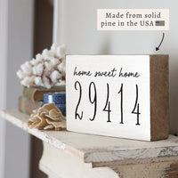 Home Sweet Home White Personalized Zipcode Block Sign
