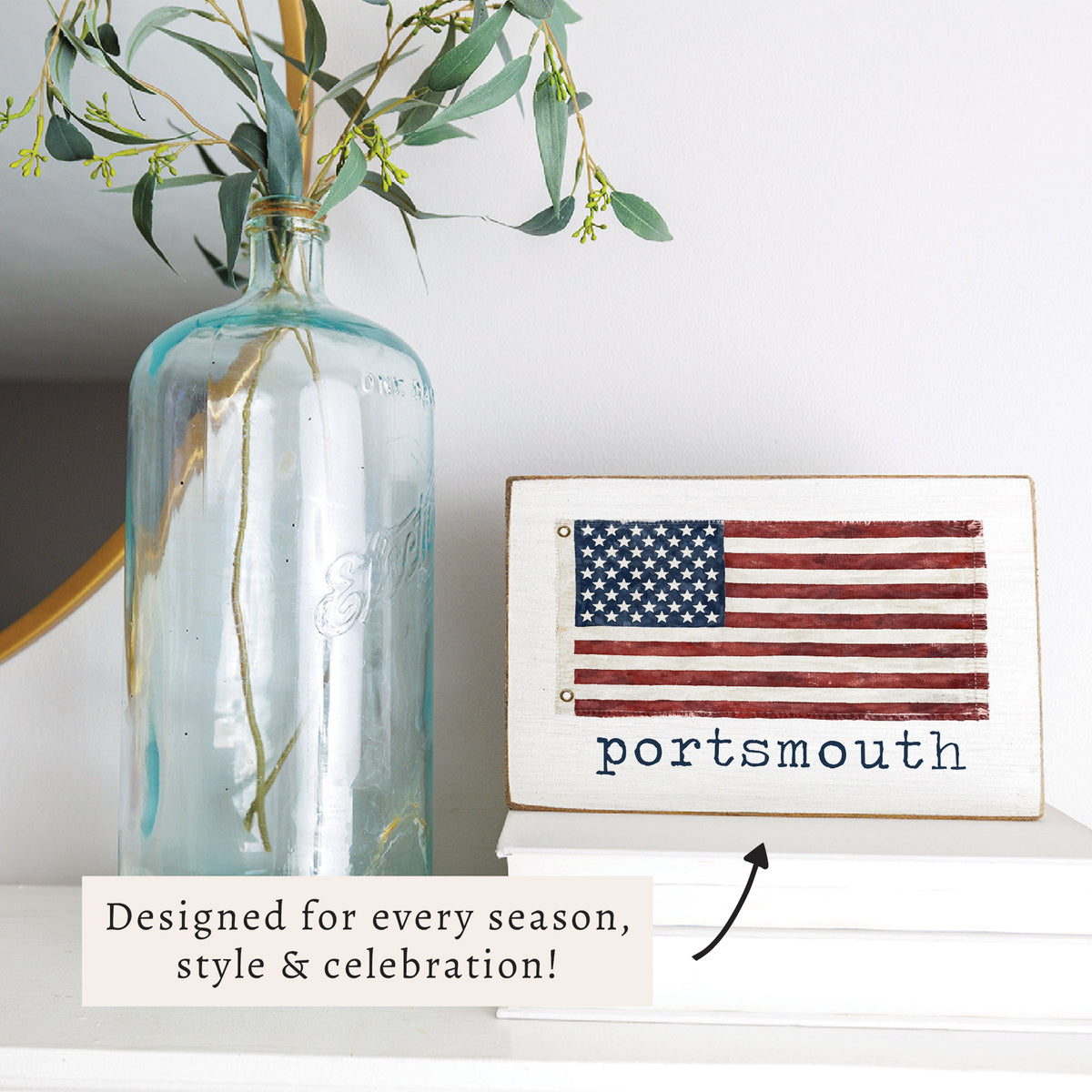 American Vintage Flag Personalized Wooden Block