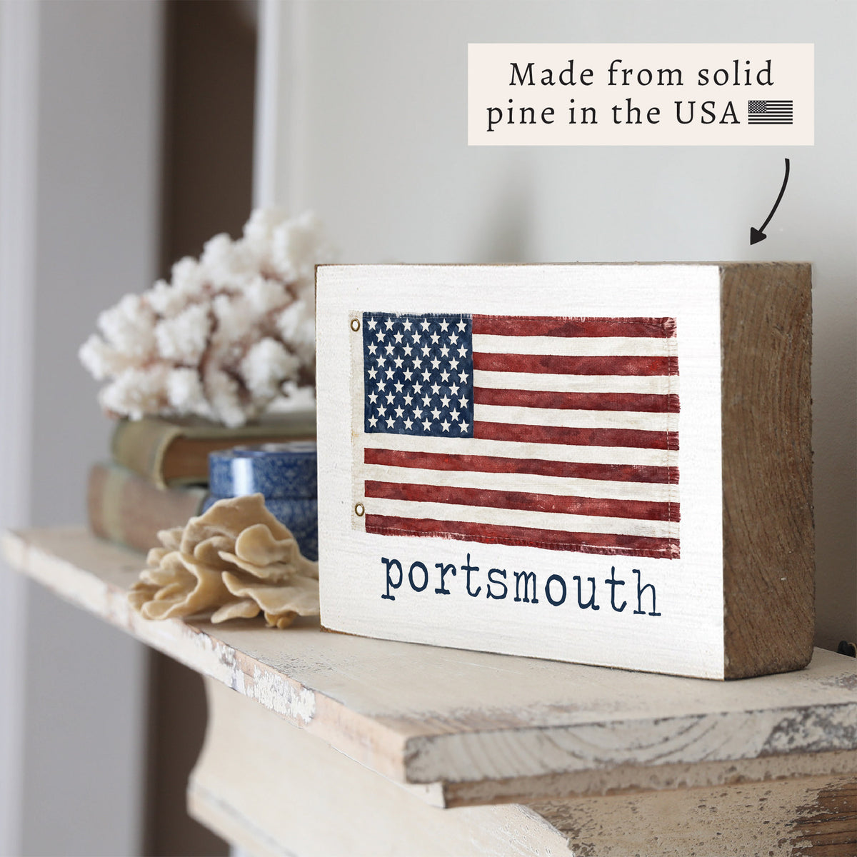 American Vintage Flag Personalized Wooden Block