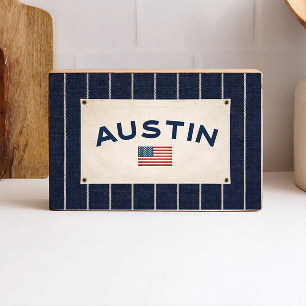 Americana Stripe Personalized Block Sign