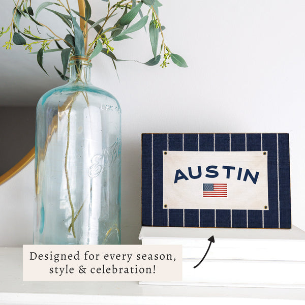 Americana Stripe Personalized Block Sign