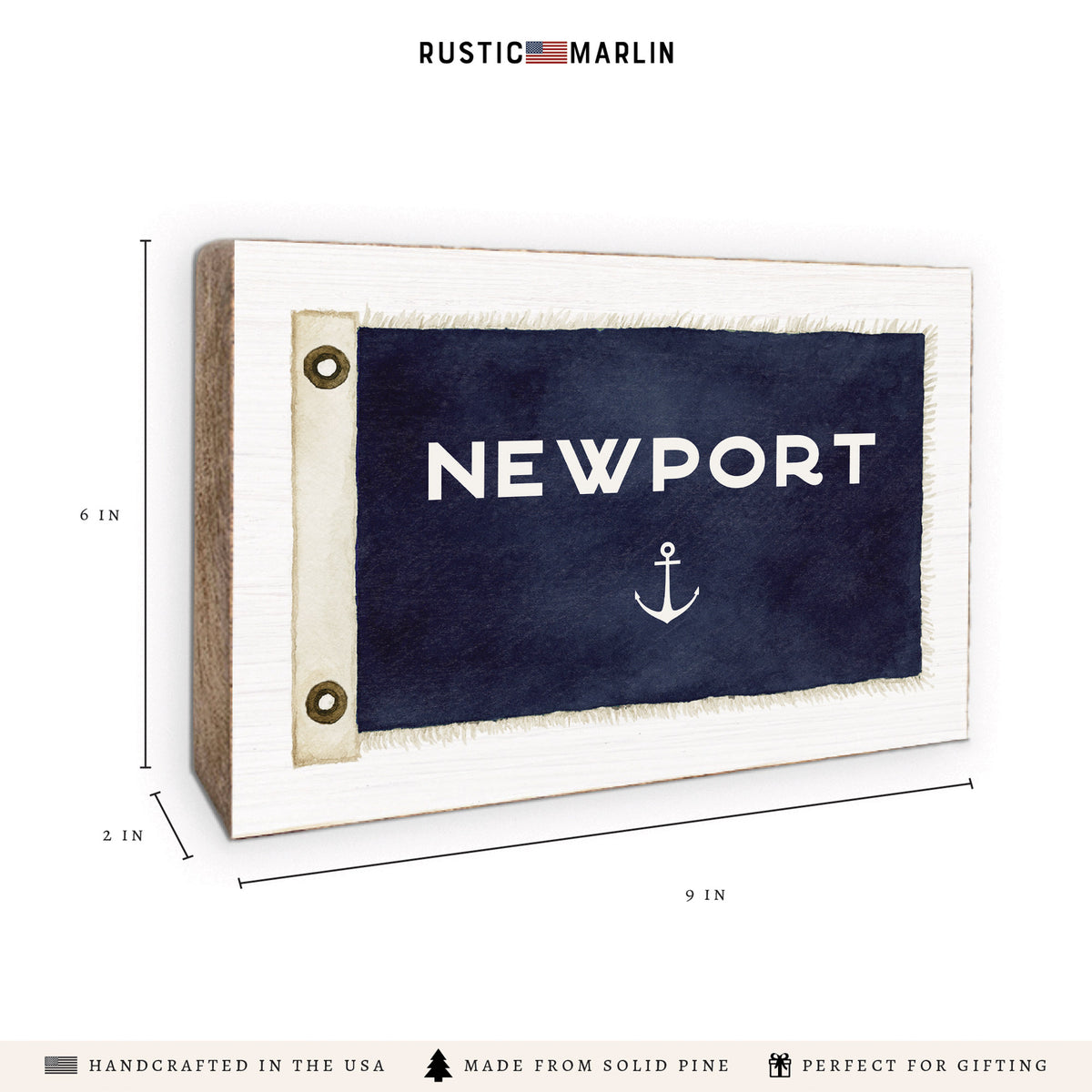 Anchor Vintage Flag Personalized Block
