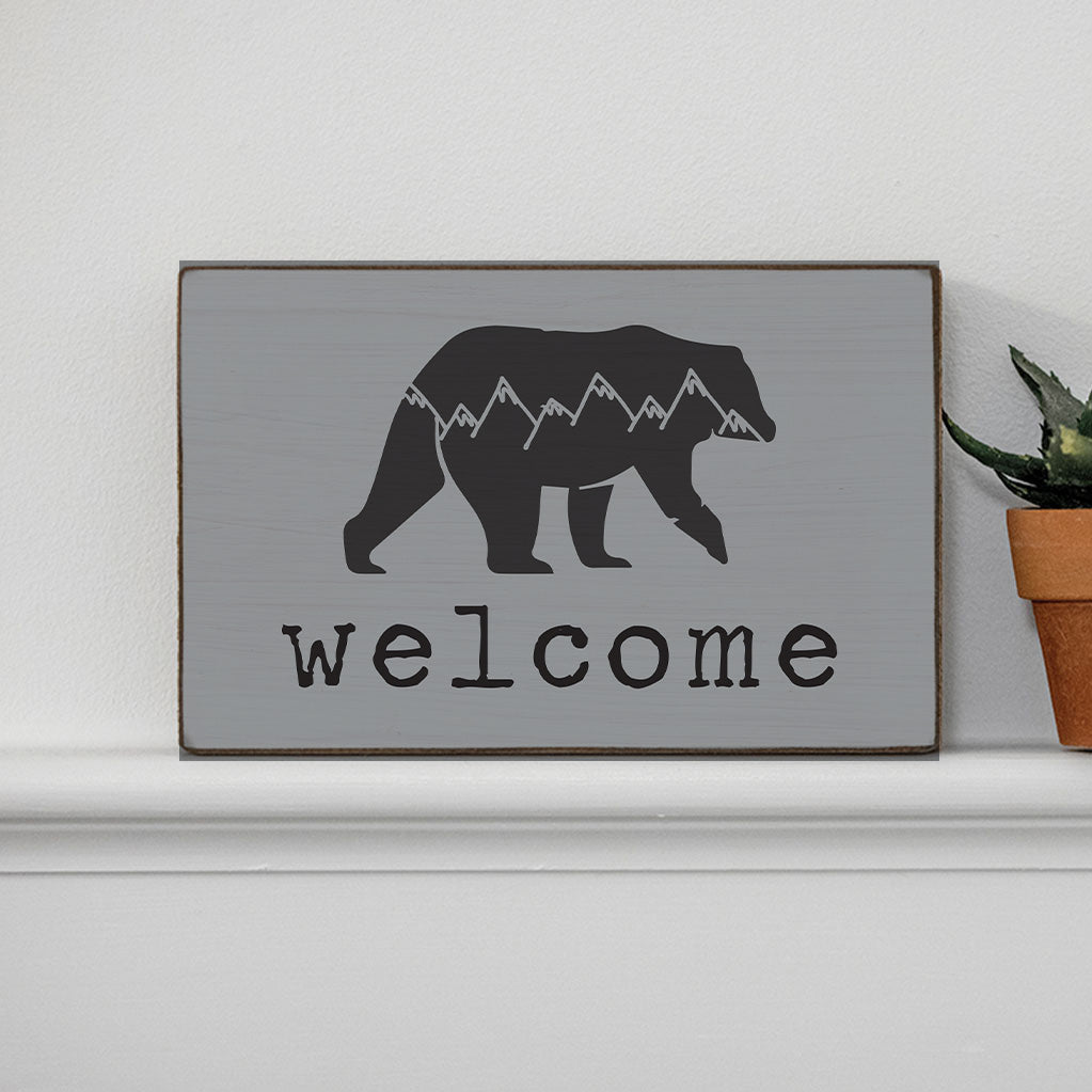 Mountain Bear Welcome Wood Block