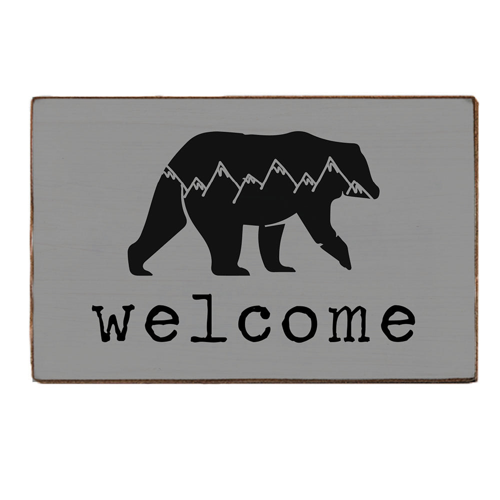 Mountain Bear Welcome Wood Block