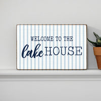 Welcome To The Lake House Striped Block Sign