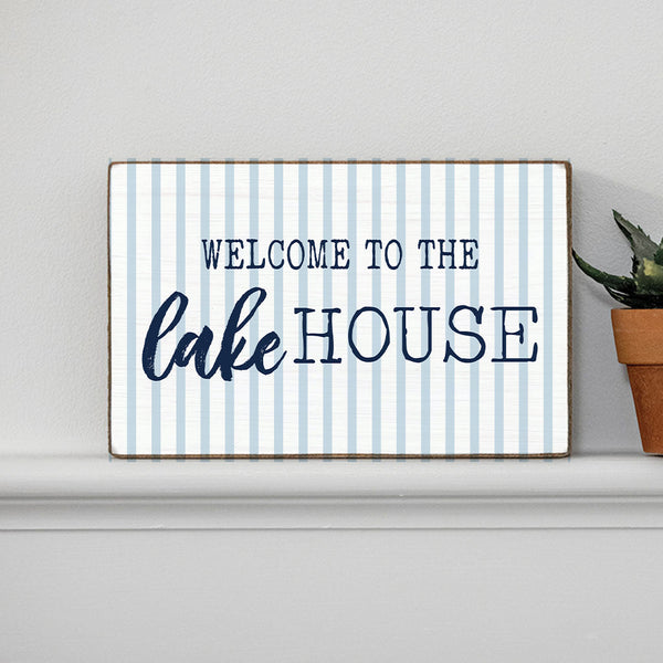 Welcome To The Lake House Striped Block Sign