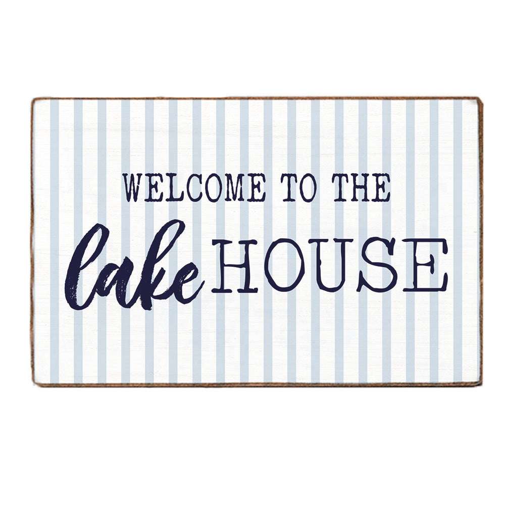 Welcome To The Lake House Striped Block Sign