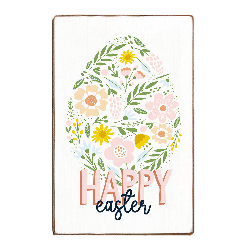Floral Easter Egg Happy Easter Decorative Wooden Block