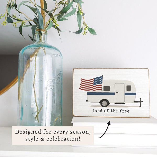 Land Of The Free Camper Block Sign