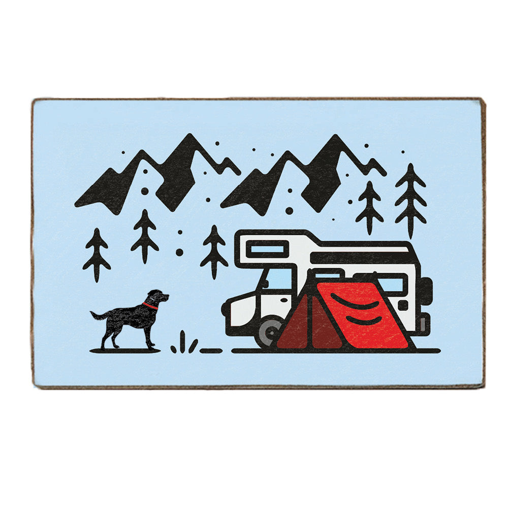 Campsite With Dog Wood Block