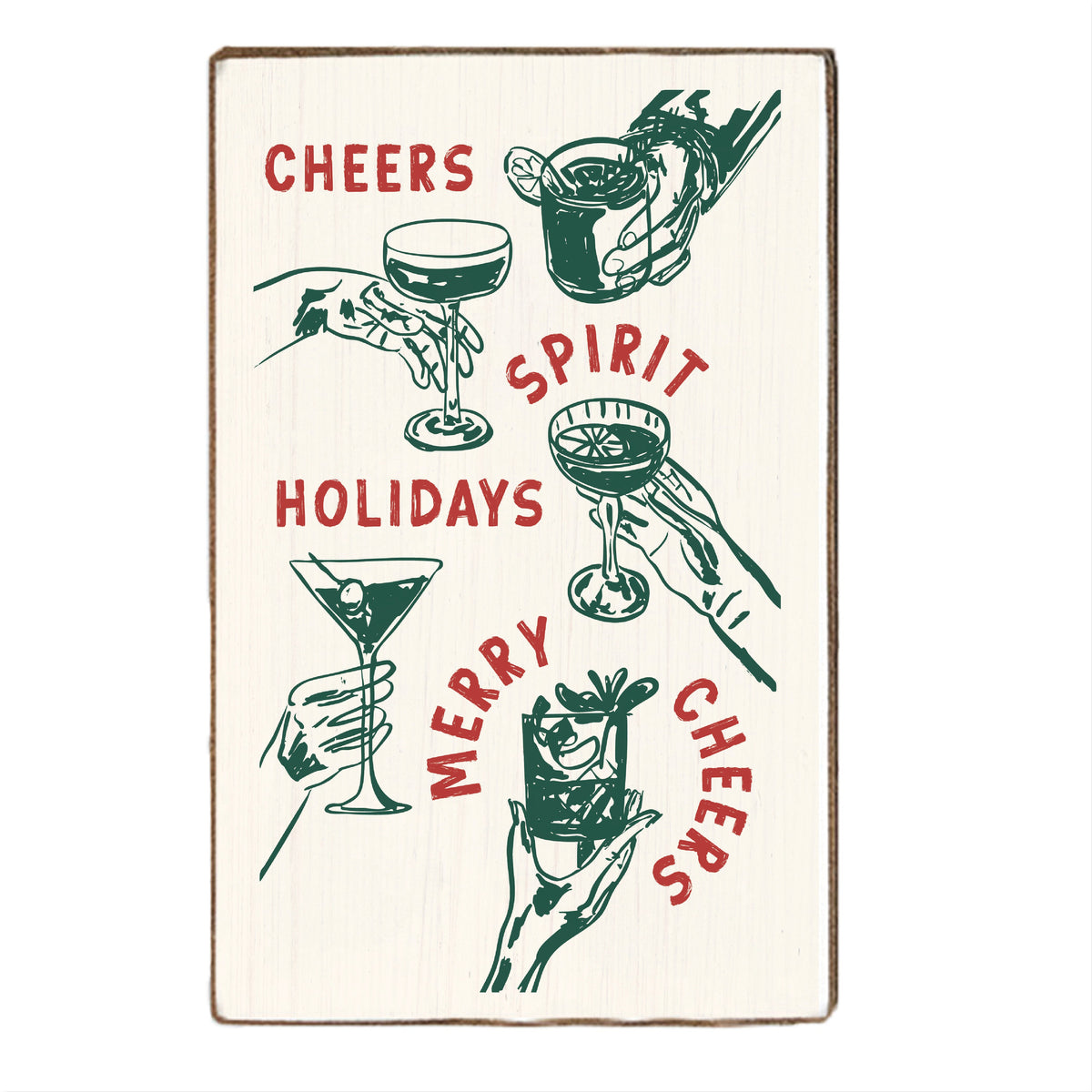 Cheers Holidays Spirit Merry XL Block Sign