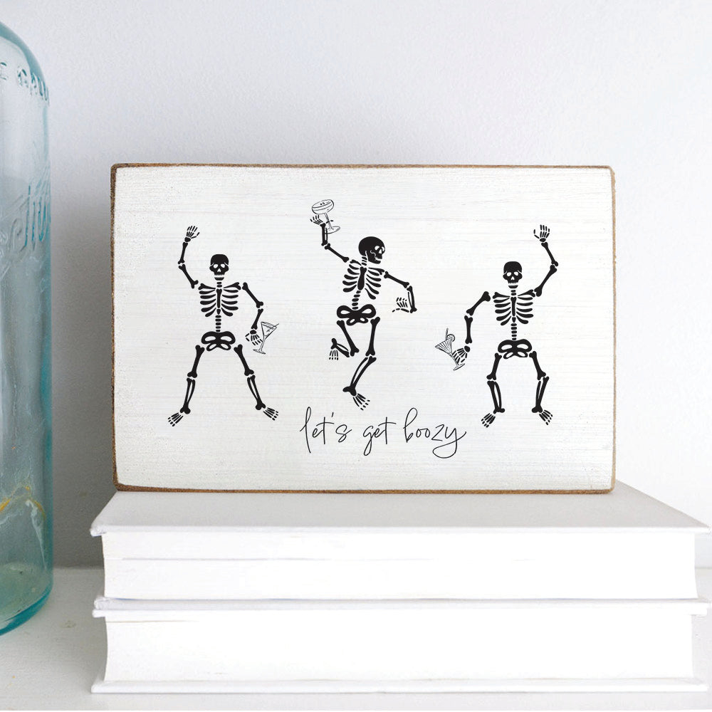 Skeletons Getting Boozy Wood Block