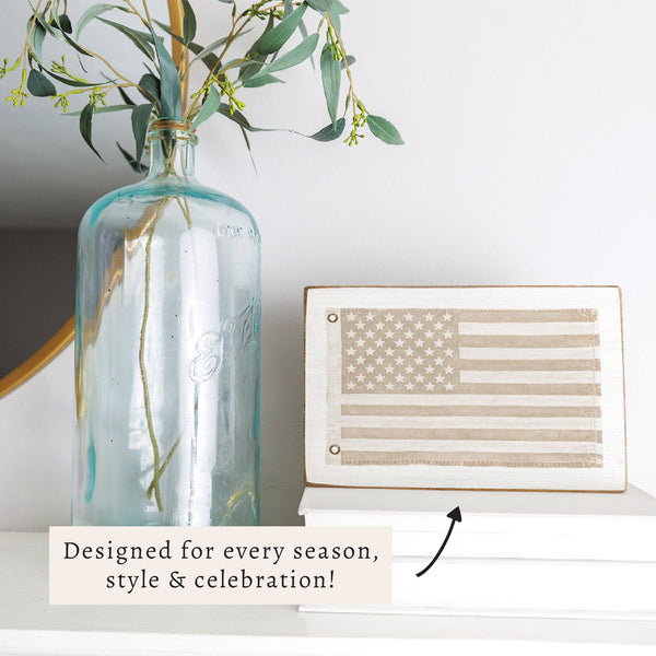 American Vintage Flag Whitewash Block Sign