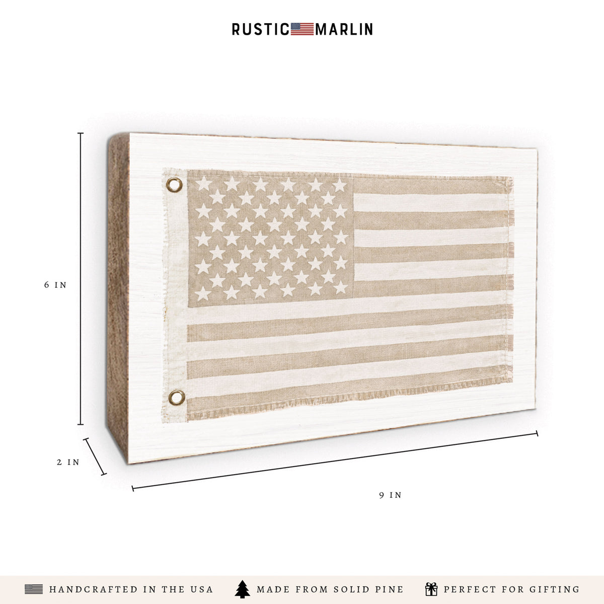 American Vintage Flag Whitewash Block Sign