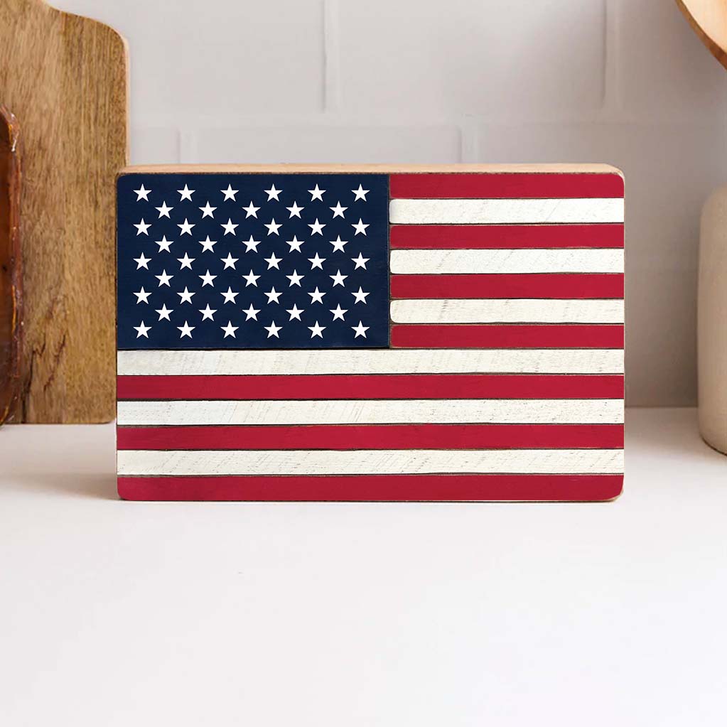 50 Stars Flag Wood Block