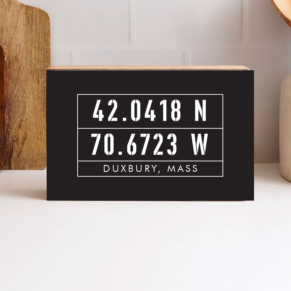 Personalized Black Coordinates Decorative Wooden Block