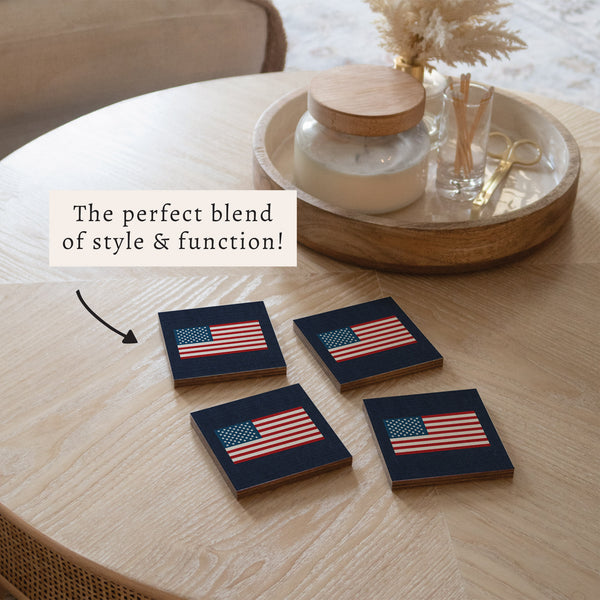 American Flag Printed Needlepoint Coaster Set