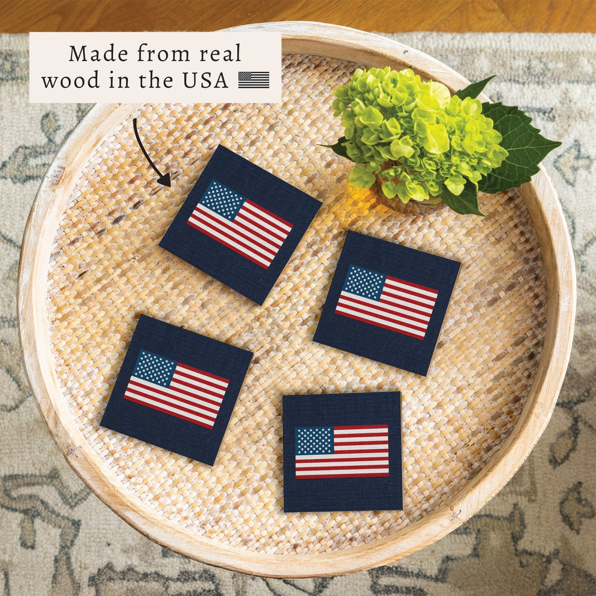 American Flag Printed Needlepoint Coaster Set