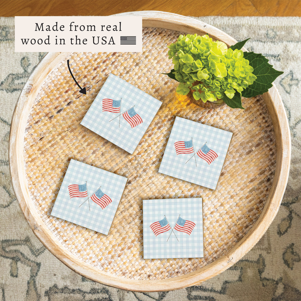 American Flags Crossed Gingham Coaster Set