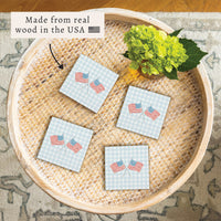 American Flags Crossed Gingham Coaster Set