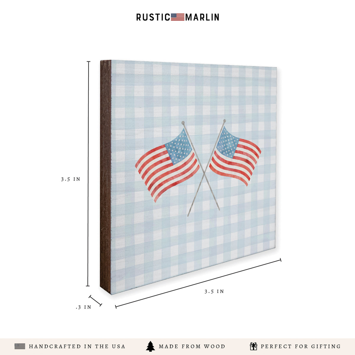 American Flags Crossed Gingham Coaster Set