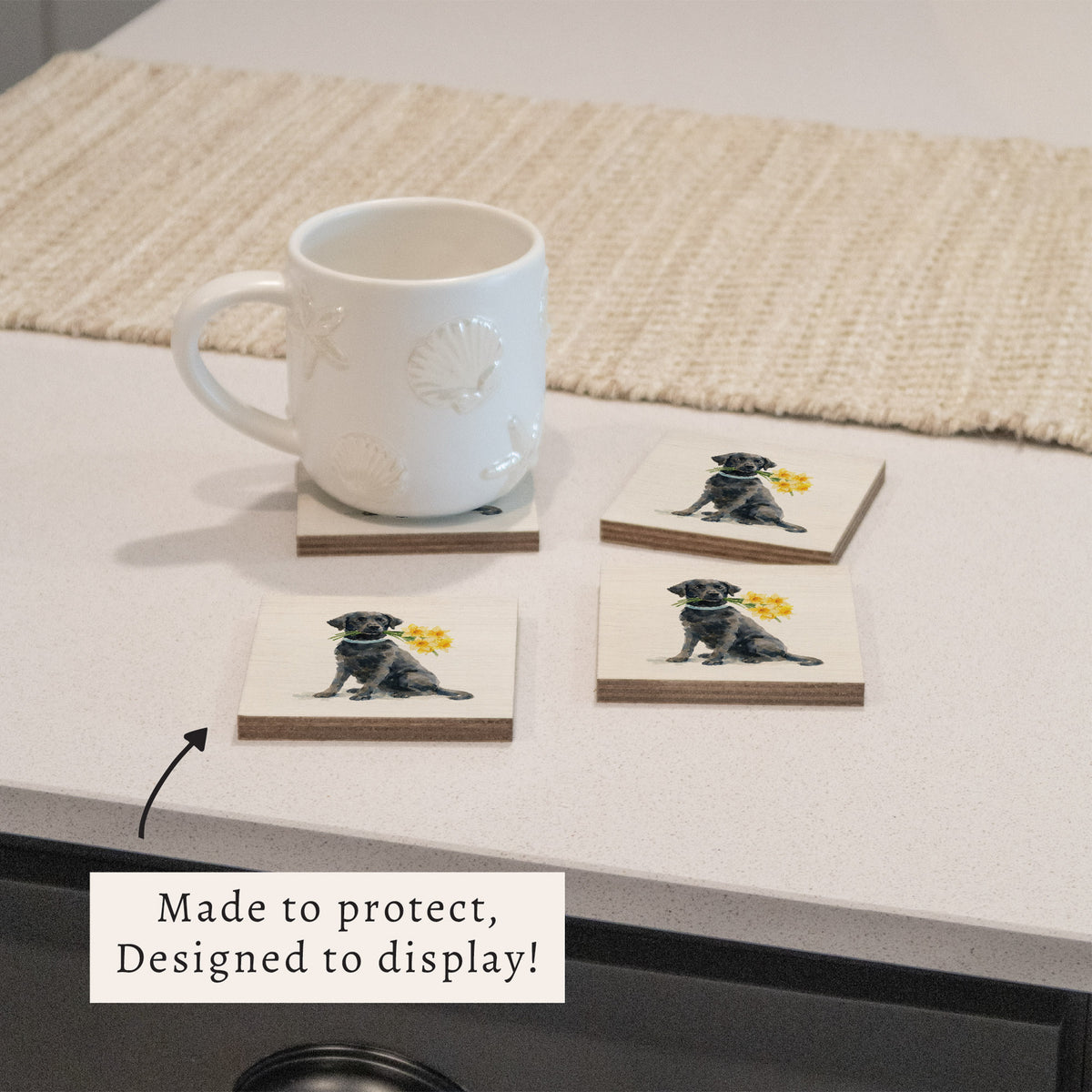 Black Lab Daffodil Coaster Set