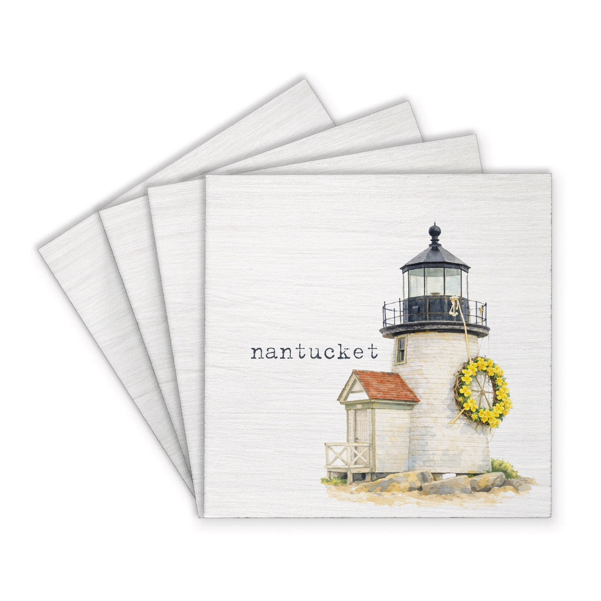 Daffodil Brant Point Lighthouse Coaster Set