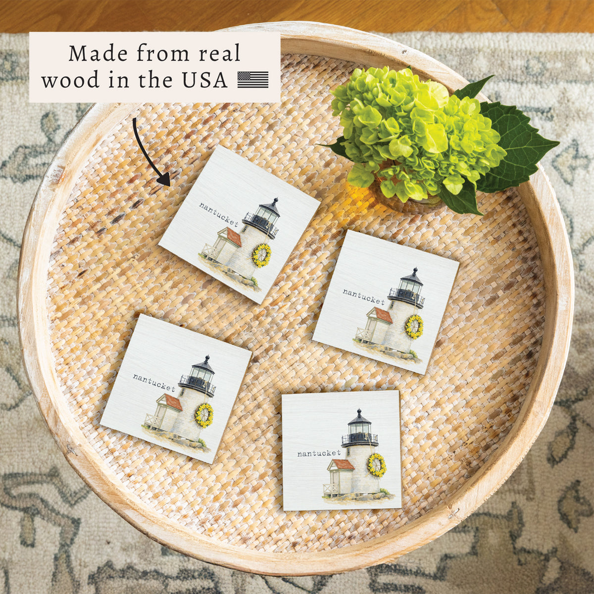 Daffodil Brant Point Lighthouse Coaster Set