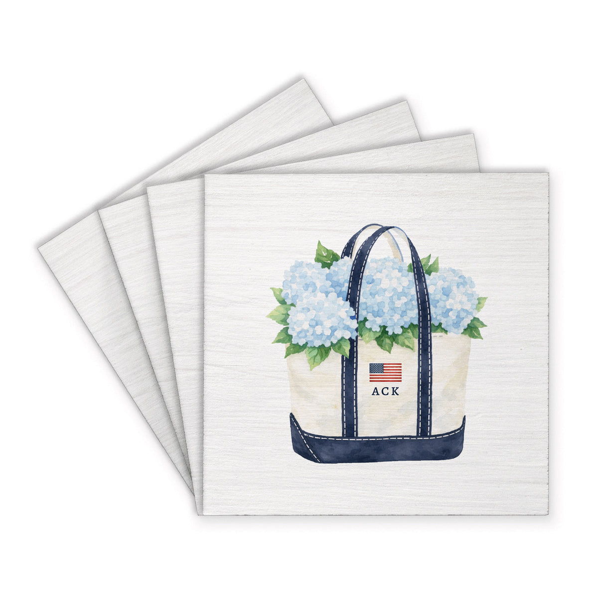 Hydrangea Ack Flag Boat Tote Coaster Set