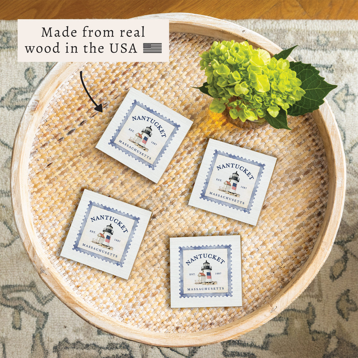 Nantucket Brant Point Lighthouse Stamp Coaster Set