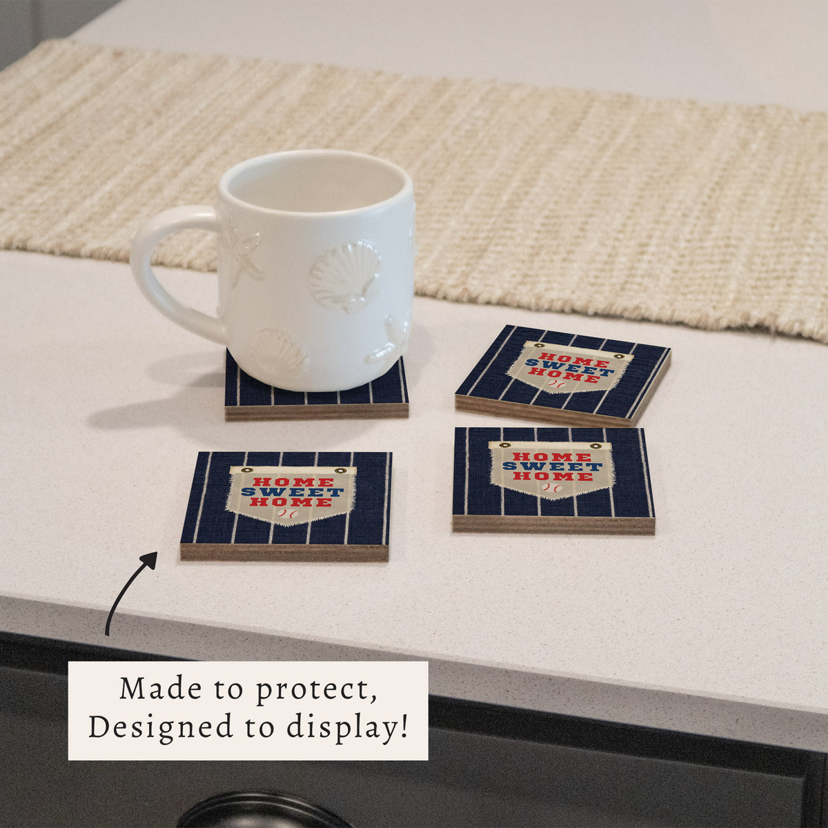 Home Sweet Home Blue Stripes Coaster