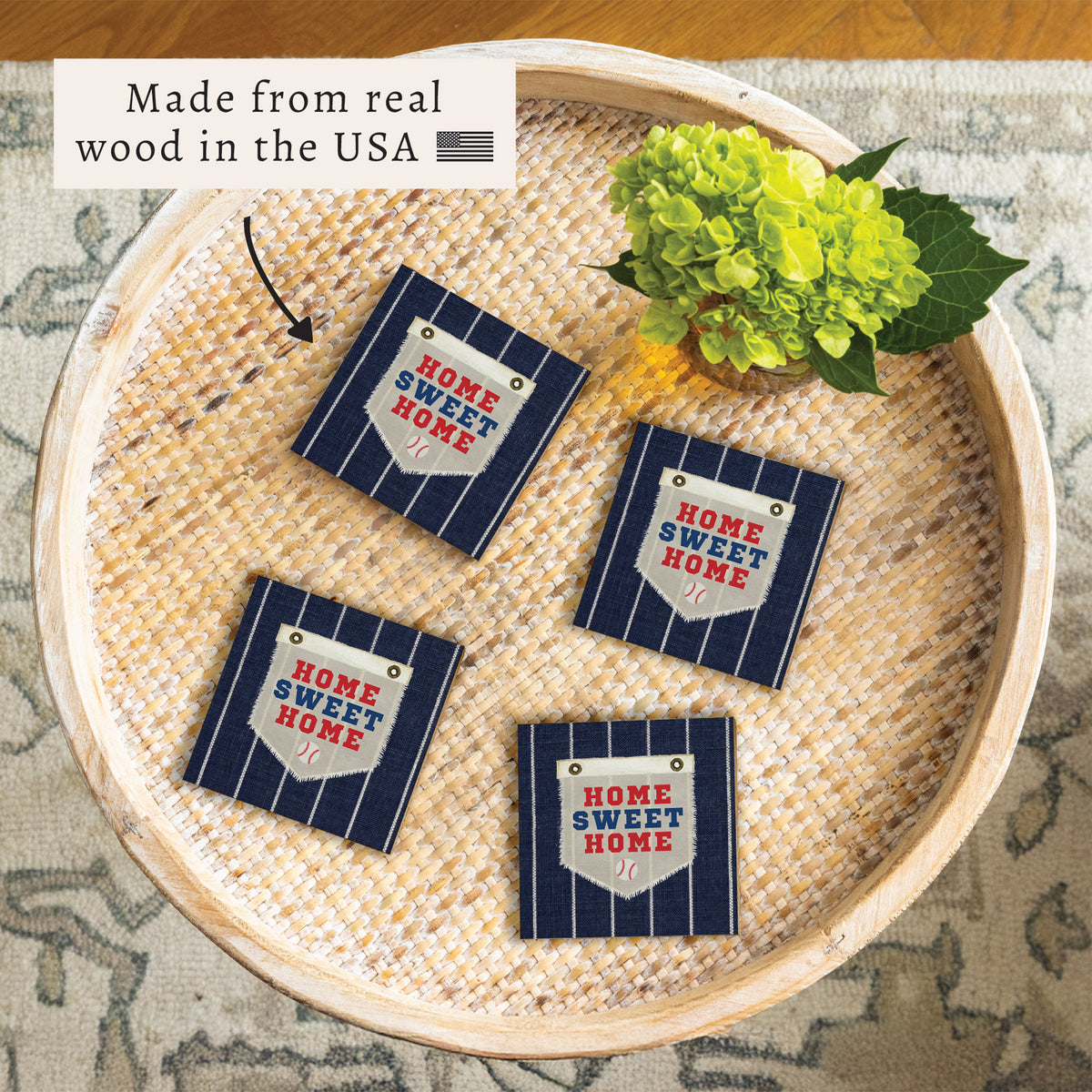 Home Sweet Home Blue Stripes Coaster