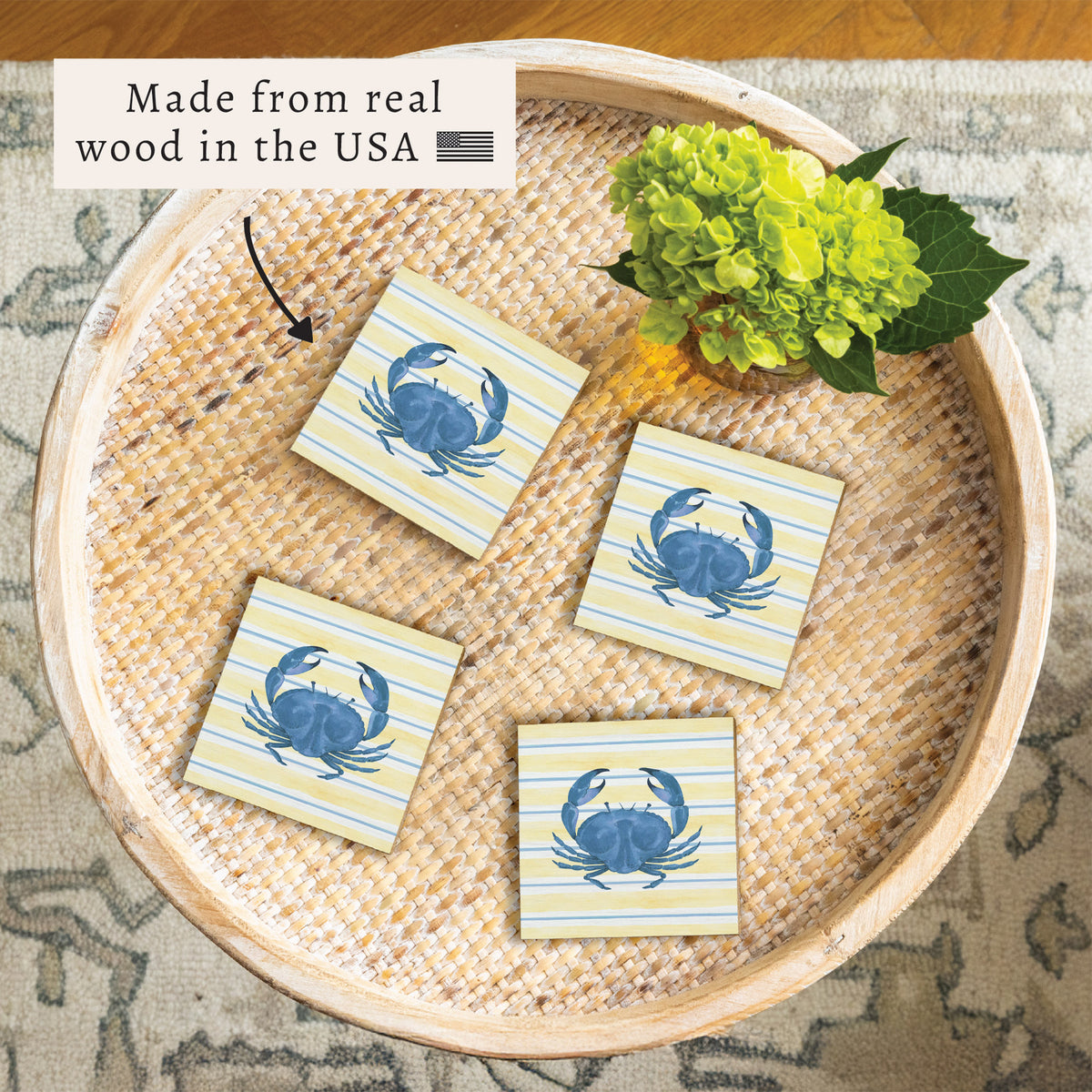 Blue Crab Stripe Coaster Set