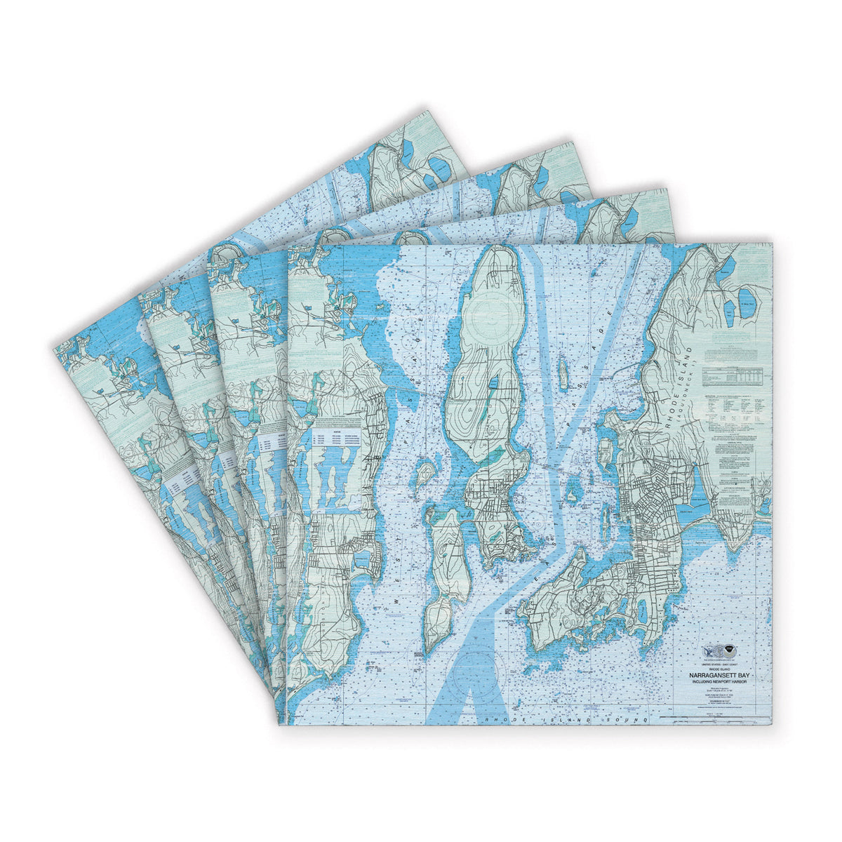 Narragansett Bay Chart Map Coaster Set
