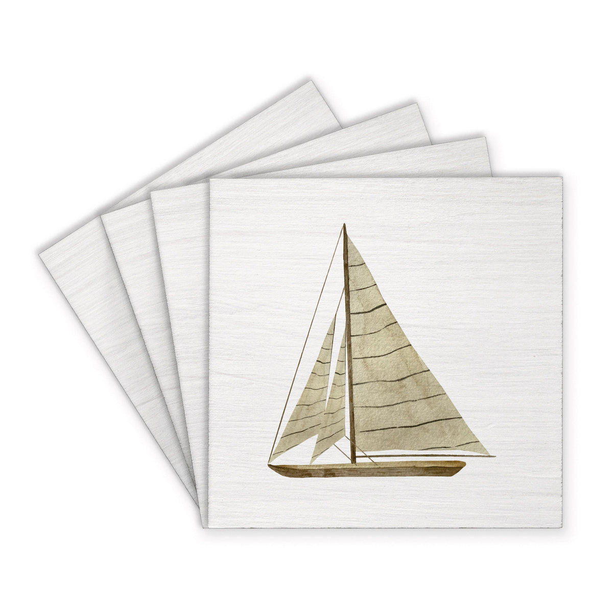 Striped Sailboat Coaster Set