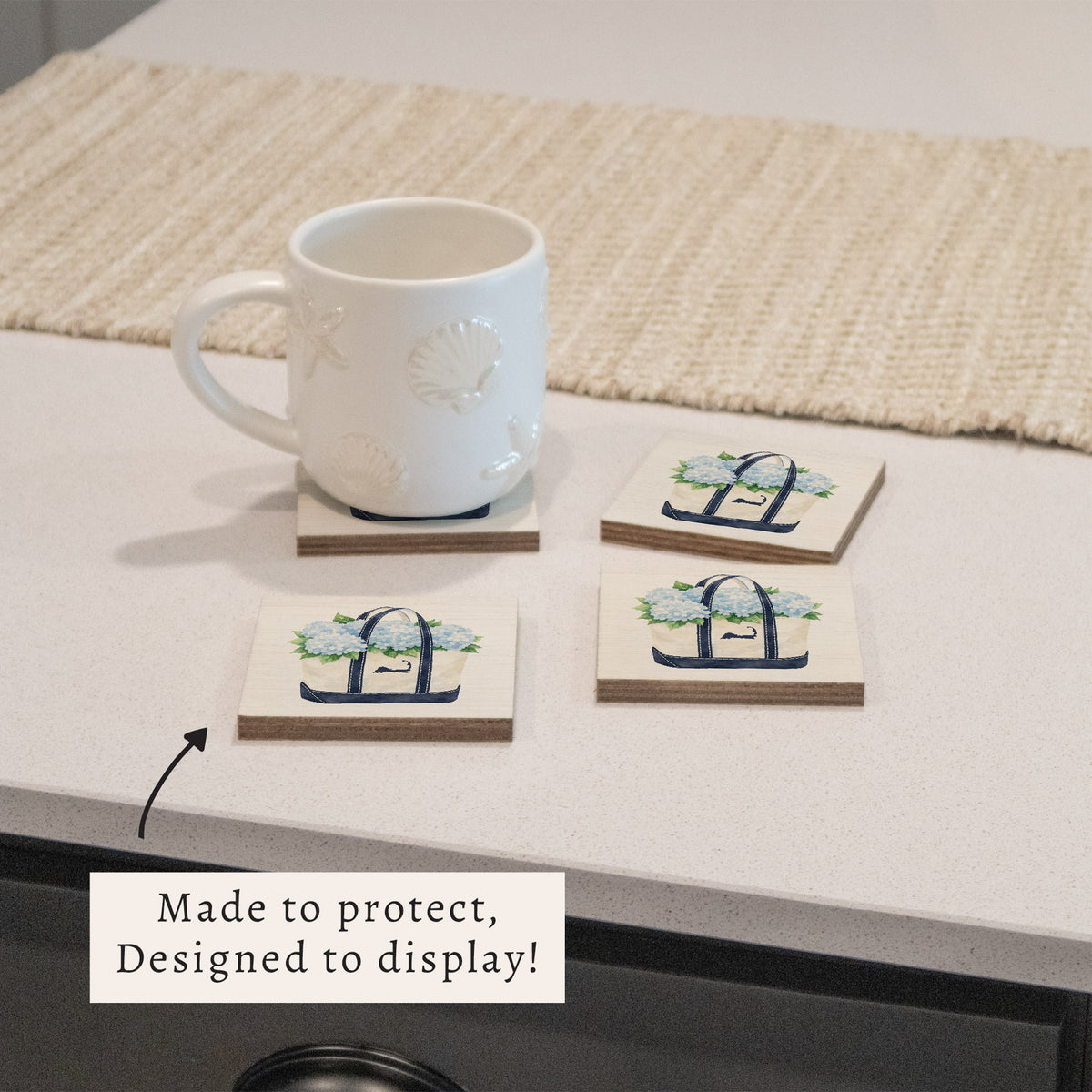 Hydrangea Cape Cod Boat Tote  Coaster Set