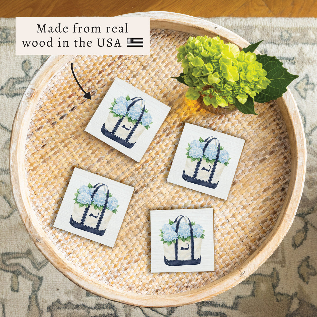 Hydrangea Cape Cod Boat Tote  Coaster Set