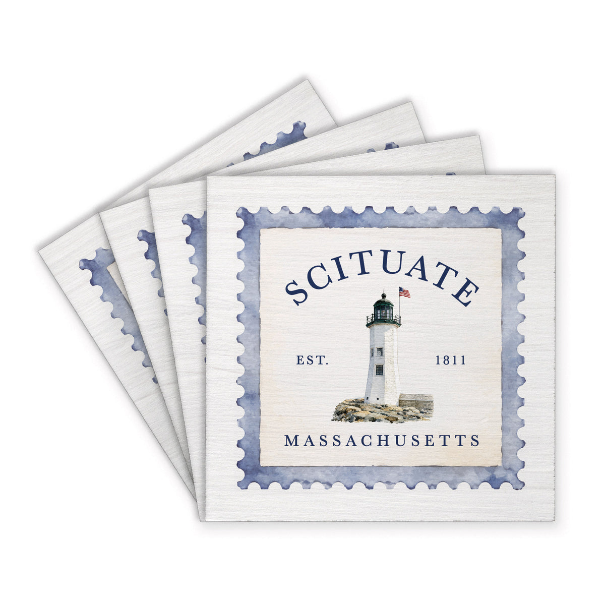 *Scituate Lighthouse Stamp Coaster Set