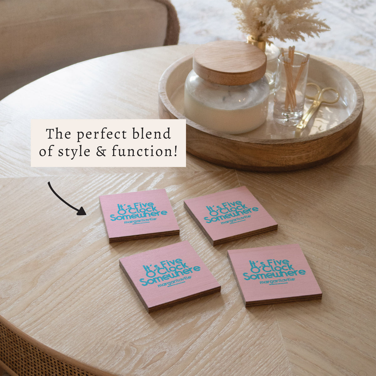 *It’s 5 O’Clock Somewhere Pink Coaster Set