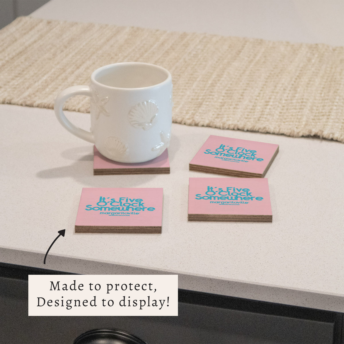 *It’s 5 O’Clock Somewhere Pink Coaster Set