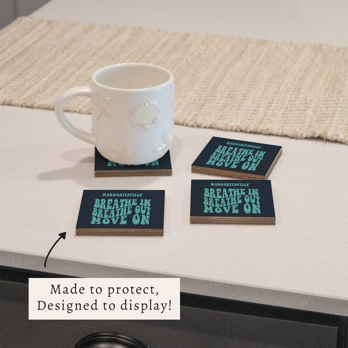 *Breathe In Breathe Out Navy In Coaster Set