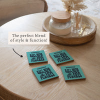 *Roll With The Punches Teal Coaster Set