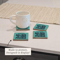 *Roll With The Punches Teal Coaster Set