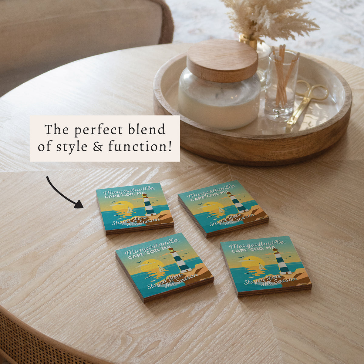 *Cape Cod Stayed Here All Season Coaster Set
