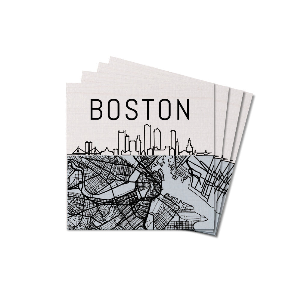 Boston City Map Coaster Set