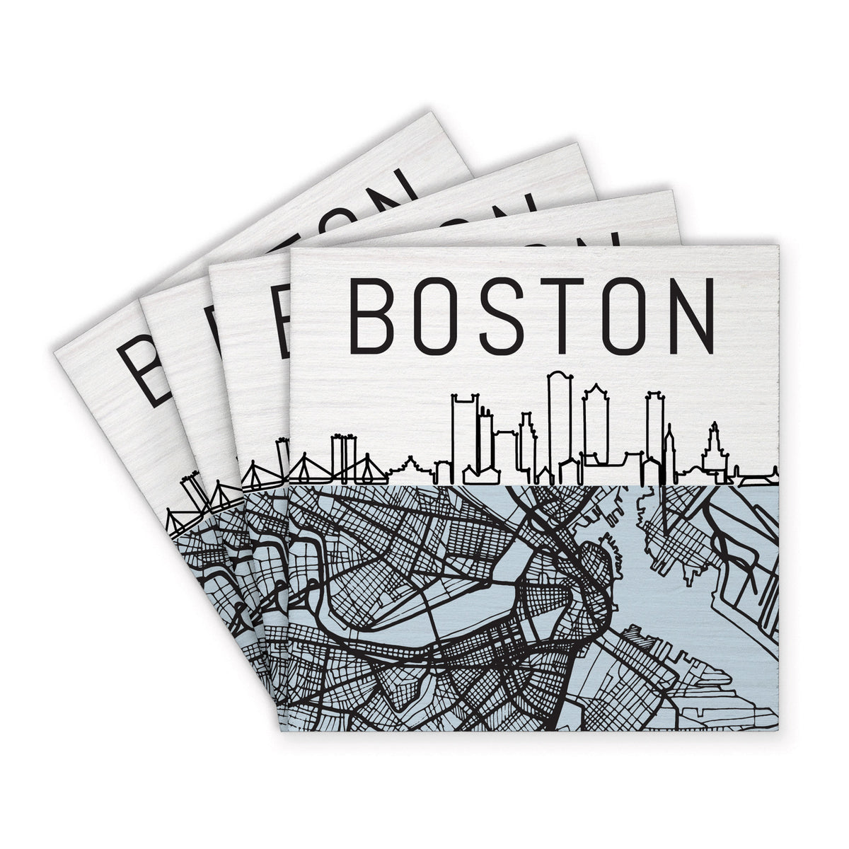 Boston City Map Coaster Set