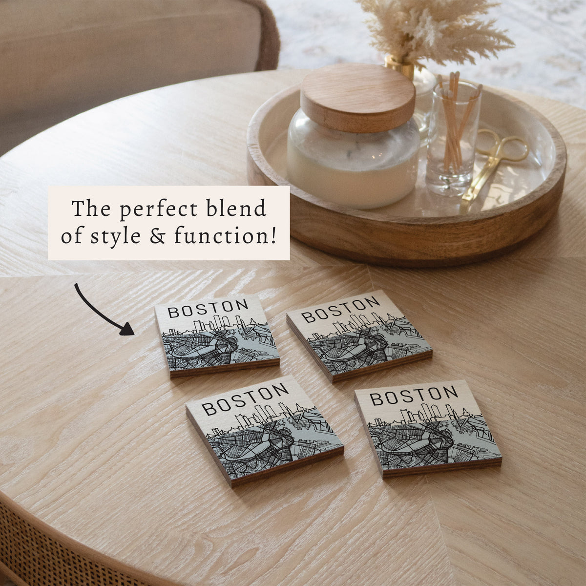Boston City Map Coaster Set