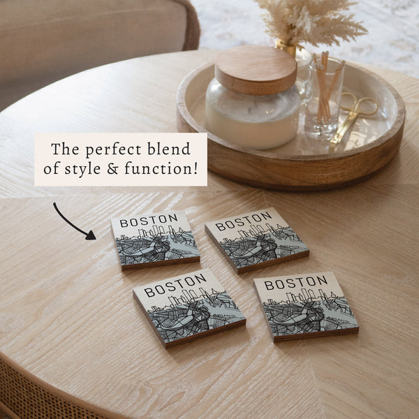 Boston City Map Coaster Set