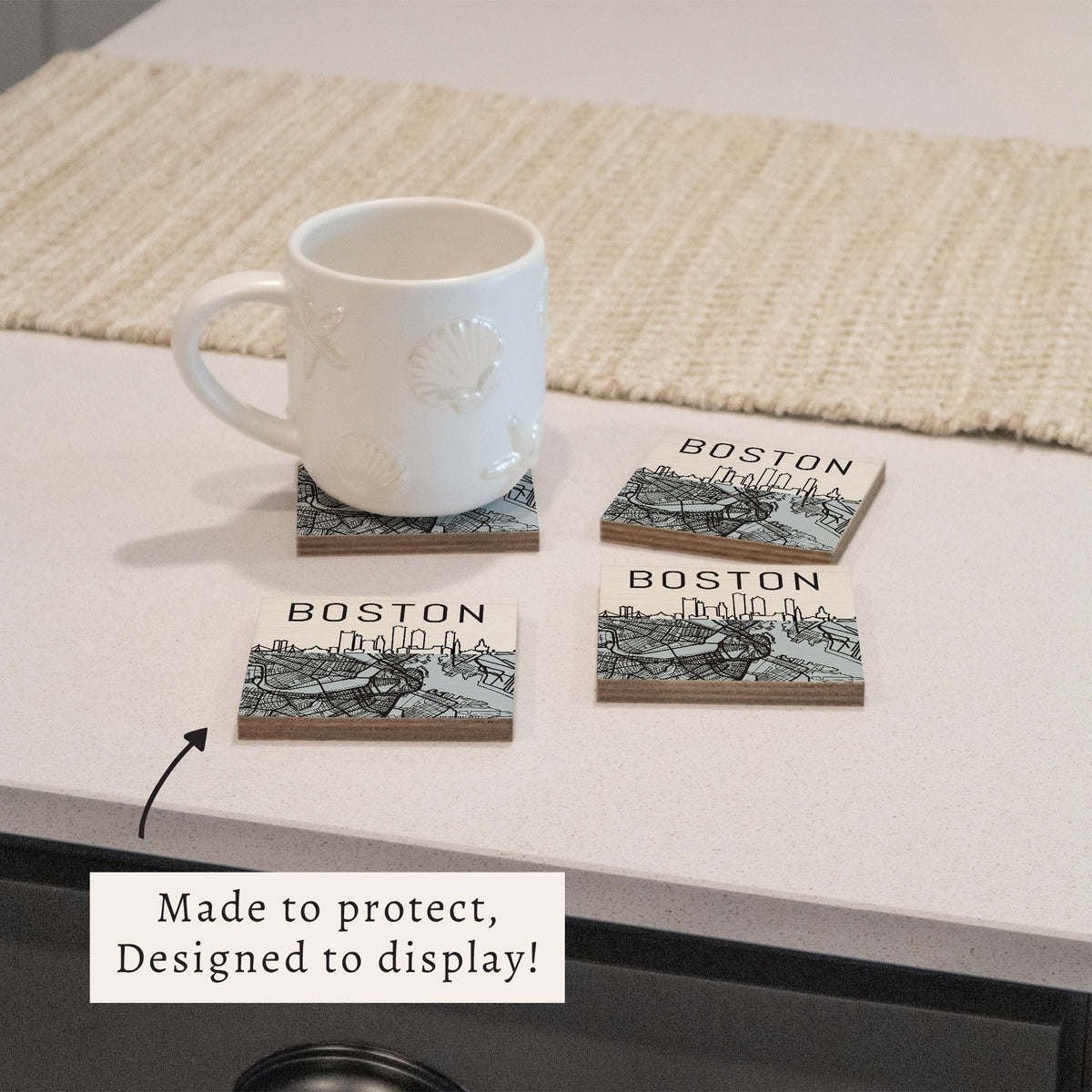Boston City Map Coaster Set